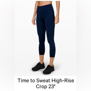 lululemon Time to Sweat Crop 23” inseam, size 10, navy